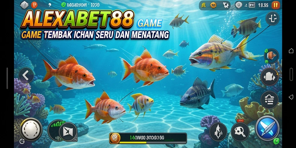 Tampilan gameplay ALEXABET88 yang seru dengan ikan berwarna-warni.