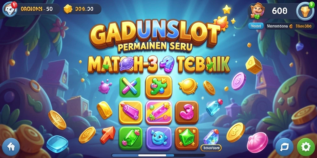 Screenshot GADUNSLOT menampilkan gameplay Match-3 yang seru.
