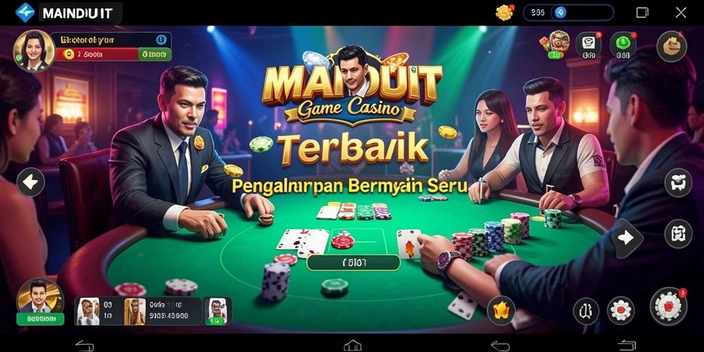 Screenshot gameplay MAINDUIT yang menunjukkan dealer langsung dan suasana kasino.