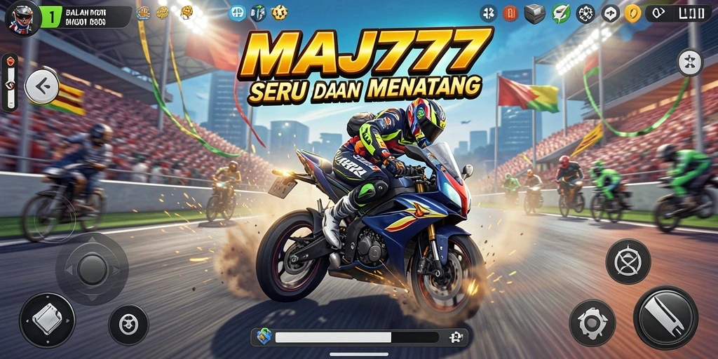 Tampilan gameplay seru dalam balapan motor MAJ777.