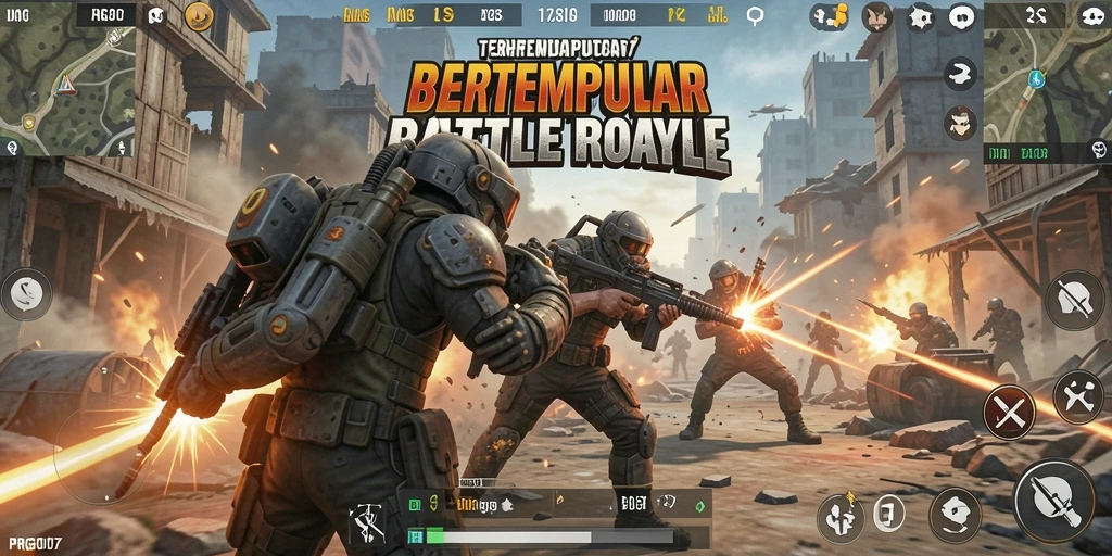 Screenshot PRG007 menampilkan aksi pertempuran intens di medan perang.