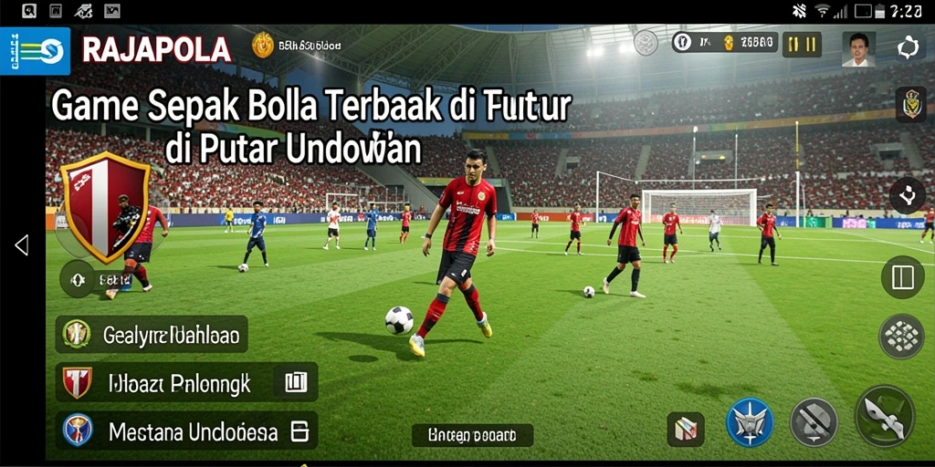 Tampilan gameplay RAJAPOLA yang menampilkan keseruan pertandingan sepak bola.