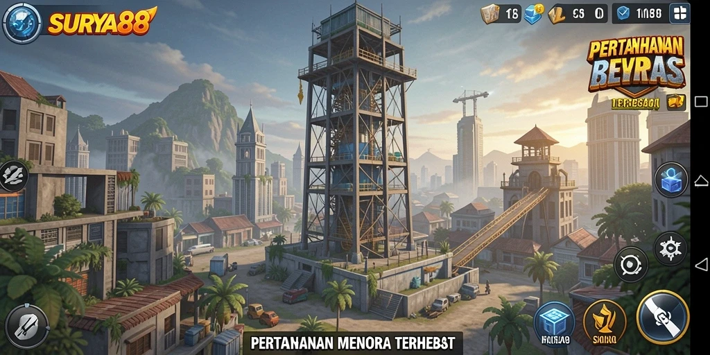 Tampilan aksi seru dalam gameplay Tower Defense SURYA88.