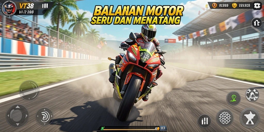 Tampilan aksi balapan seru di VT38 dengan lintasan menantang.