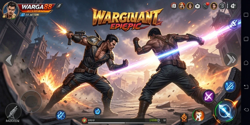 Tampilan action seru dari gameplay WARGA88 dengan pertempuran yang intens.